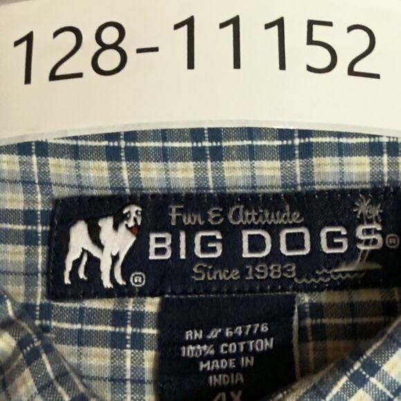 Big Dogs Men’s 4X Plaid Shirt Blue Cotton Button Front Short Sleeve Casual - Picture 9 of 9
